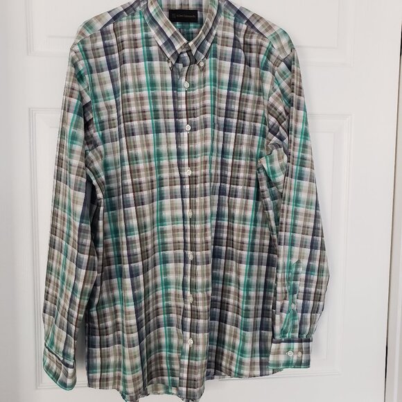 Allen Edmonds Men's 100% Cotton Long Sleeve Button Down Shirt Green Blue Size XL - Picture 1 of 6
